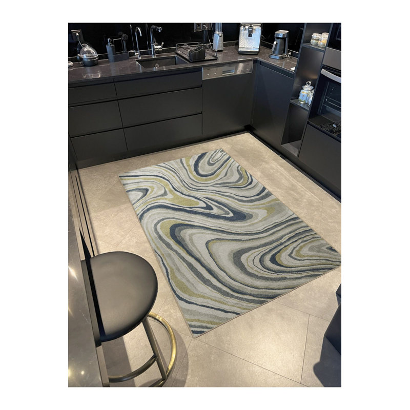 Tapis bleu délavé à motif abstrait bleu, Sous-tapis rectangulaire 3 pi 11 po x 5 pi 11 po i
