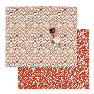 JumpOff Jo Foldable Foam Play Mat – Large Waterproof Baby & Toddler Activity Floor Mat, Double-Sided 70 x 59 Inch Play Surface - Boho Hearts
