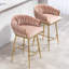 Ensemble de 2 tabourets de bar 26 po à hauteur de comptoir, tabouret de bar en velours pour îlot de cuisine avec dossier ondulé à la main, base chromée dorée et repose-pieds-908694111