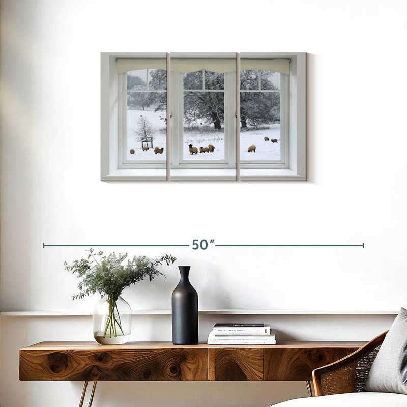 Lilie Winter Sheep Window View, 20" H x 33" W