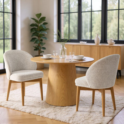 Upholstered Barrel Dining Chair With Solid Wood Legs