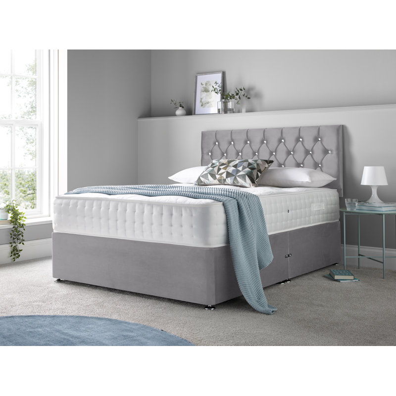 Matherville Upholstered Divan Bed with Mattress, Double (4'6), Charcoal, No Drawers