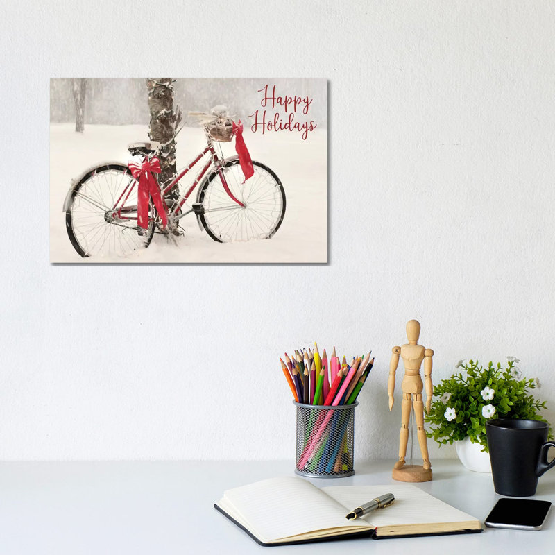Happy Holidays Snowy Bike by Lori Deiter - Wrapped Canvas Print, 20.32 cm H x 30.48 cm W