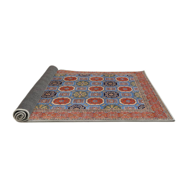 Tapis géométrique orange / bleu / vert, Rond 8 pi