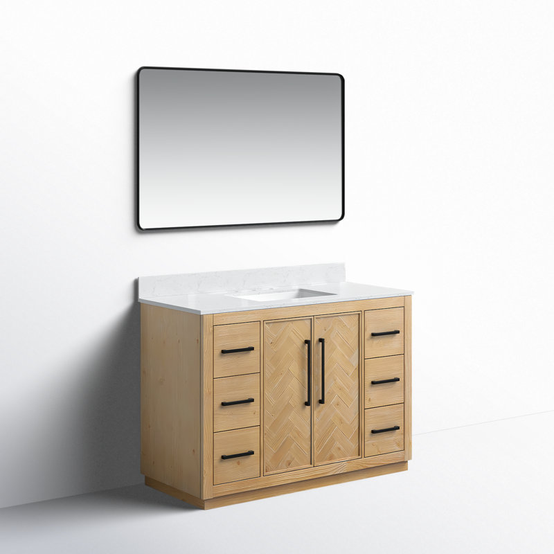 Jareth 48'' Natural Wood Single Bathroom Vanity with White Stone Top