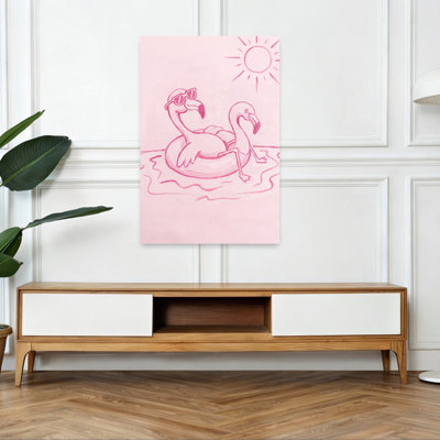 Summer Flamingo Fun Abstract Bird Flamingo Summer Tropical Wall Art Print 1 Piece Wrapped Canvas Wall Art