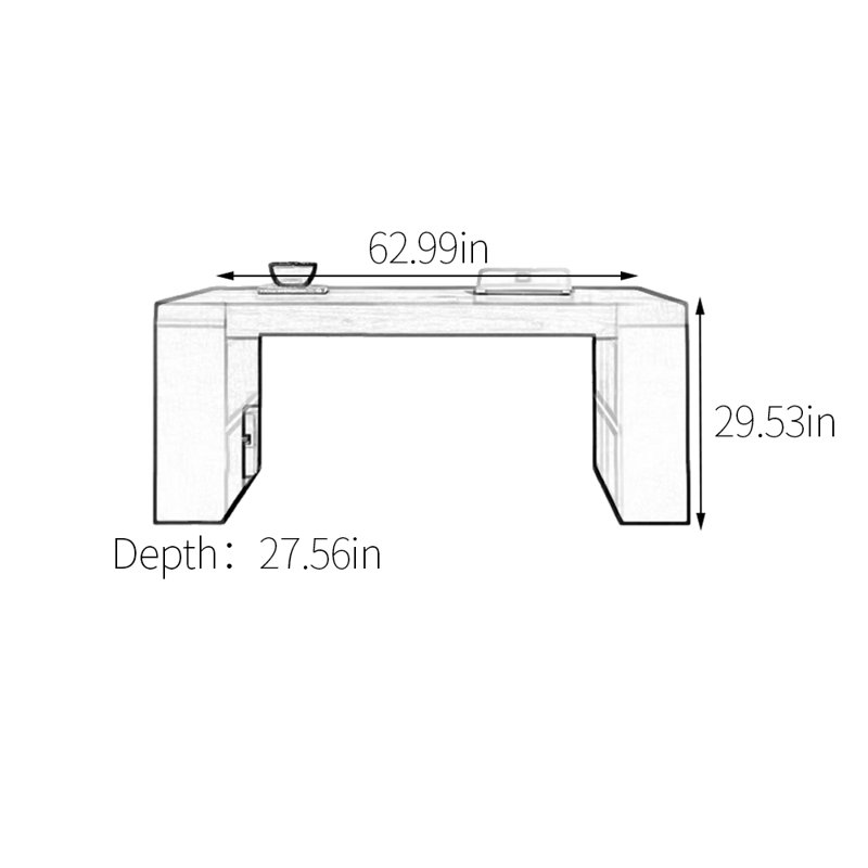Bureau 4 pieds à tablette ouverte, H 29,53 po x l 62,99 po x P 27,56 po