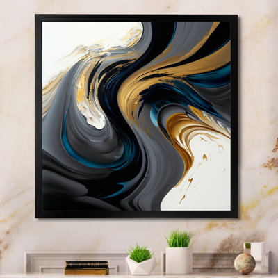 Black, White And Gold Liquid Art IV - Painting on Canvas