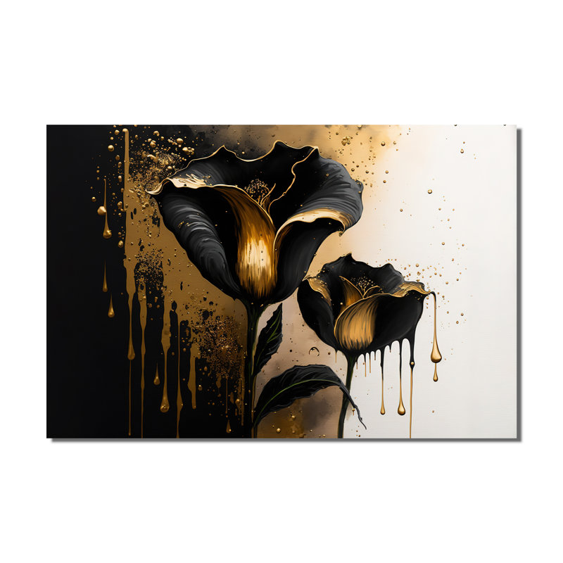 «Black and Gold Cally Lillies - Calla Lily», art mural encadré