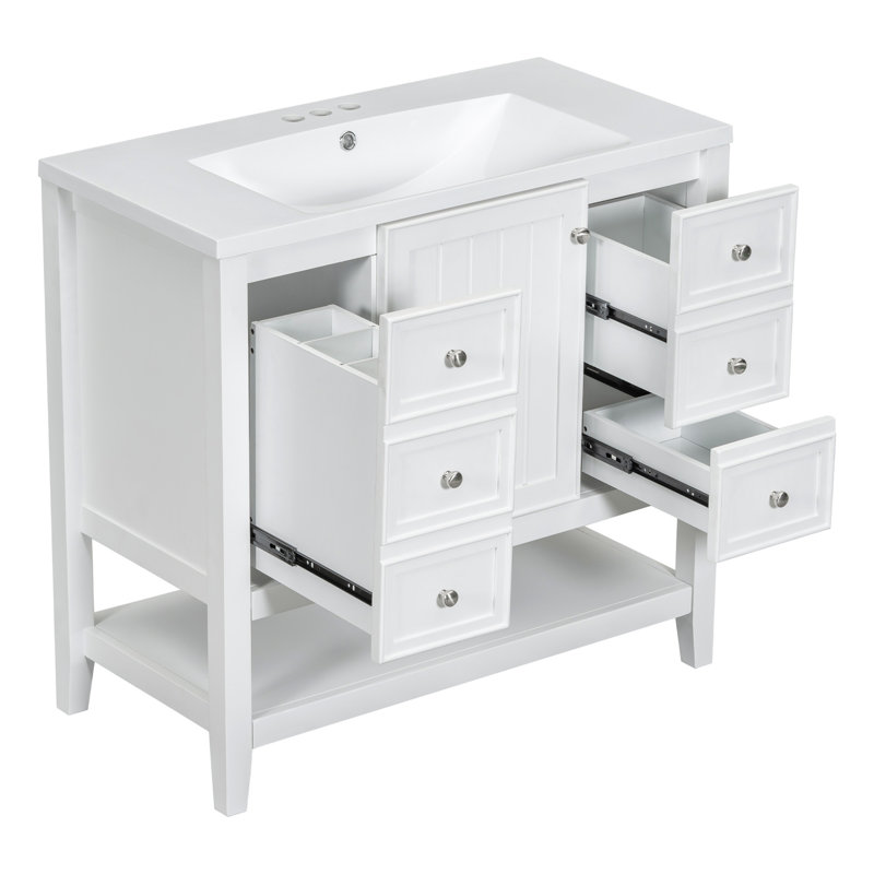 Charmant meuble-lavabo avec rangement polyvalent et design élégant pour une expérience de salle de bain améliorée., Blanc