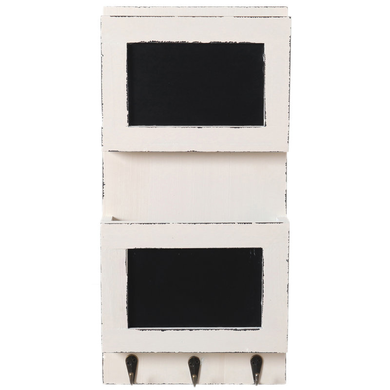Cedres Wall 2 Slot Organiser with Key Hooks, White/Black