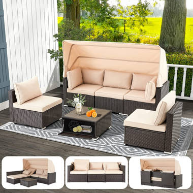 Morland 5 Piece Rattan Sectional Seating Group with Cushions Sand & Stable Cushion Color: Turquoise