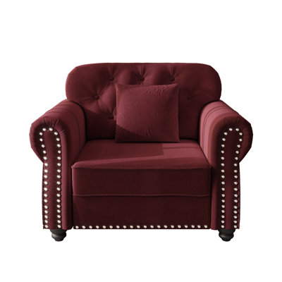 41.3"Upholstered Velvet Sofa with Nailhead Trim and Rolled Armrests,Mid-Century Modern Chesterfield Sofa with Button  Tufted,Includes 1 Pillows,Burgundy