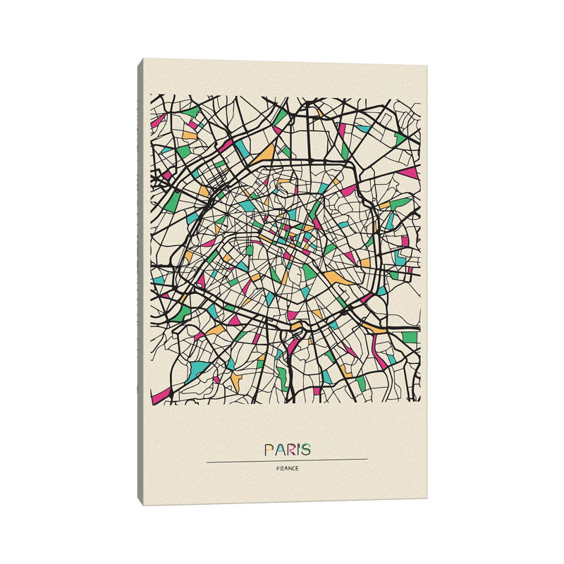 Paris, France Map 1 Piece Wrapped Canvas Painting, 20.32 cm H x 30.48 cm W