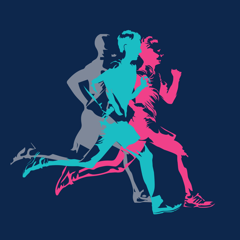 Marathon Running Silhouettes - Wrapped Canvas Print, 30cm H x 30cm W x 3.8 cm D