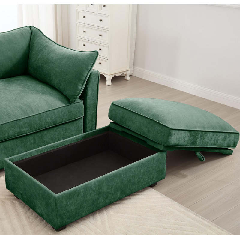 Canapé en U à 3 places avec repose-pieds avec repose-pieds, canapé à 3 places avec 2 repose-pieds mobiles, accoudoirs en forme de croissant et coussins de dossier et d'accoudoirs enveloppants, canapé modulaire surdimensionné avec tiroir de rangement