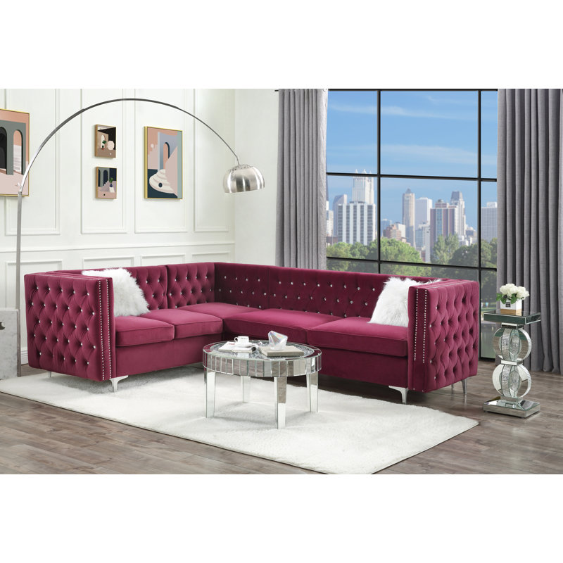 Canapé modulaire 109 po, Velours bourgogne