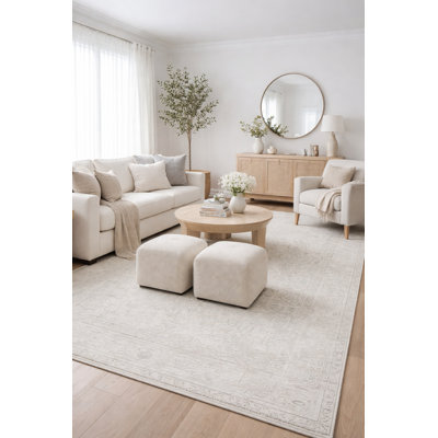 Tapis oriental vintage délavé à la main à motif floral beige 6X9 Dobby