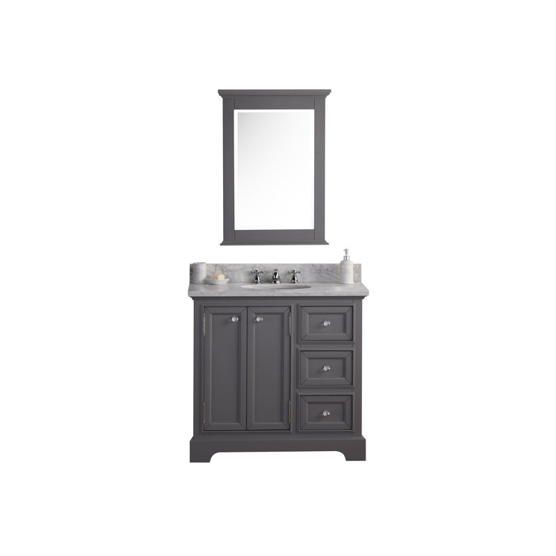 Derby Cashmere 36'' Single Sink Bathroom Vanity Set with Mirror, White, Yes