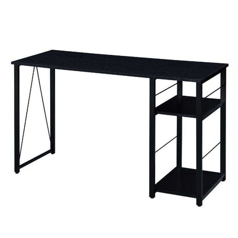 Rectangular Writing Desk With 2 Tier Shelf, Black