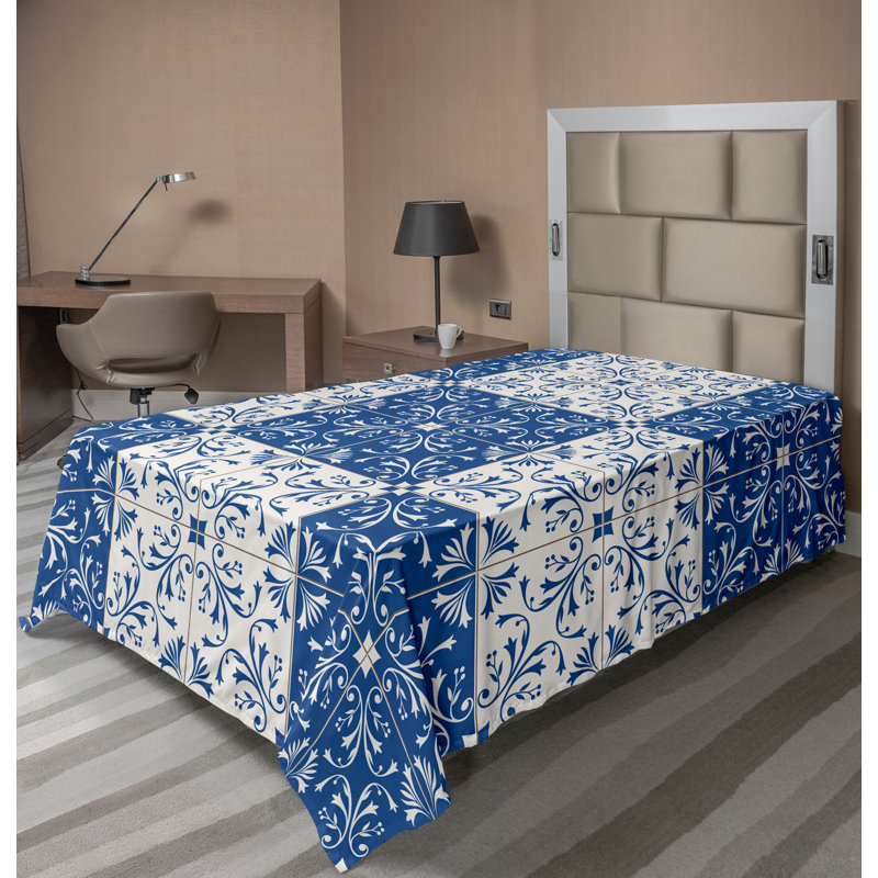 Ambesonne Top Flat Sheet Royal, Twin XL Flat Sheet, Navy Blue White Patchwork 4