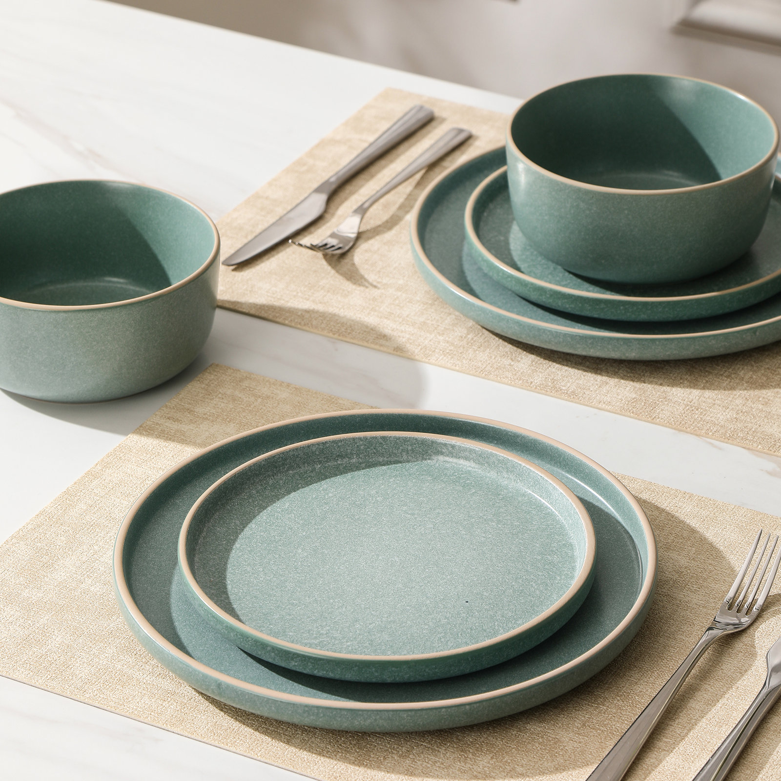 Amber Stoneware Dinnerware Set, Green