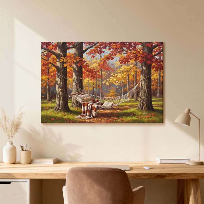 Plantes et fleurs, arbres d'automne, hamac, feuilles, forêt, scène paisible, nature, H 12 po x l 18 po, Noir