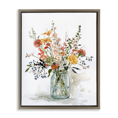 Warm Summer Floral Bouquet Grain Framed Floater Canvas Wall Art by Carol Robinson