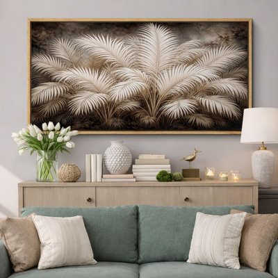 Sepia Palm Leaves Vintage Botanical Tropical Wall Decor Extra Large Pictures Framed Canvas Print Wall Art