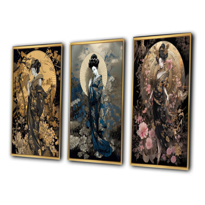 «Elegant Japanese Woman», 3 pièces sur toile