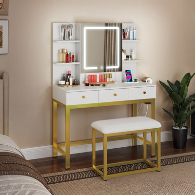 Makeup Vanity Table With LED Lighted Mirror by Latitude Run