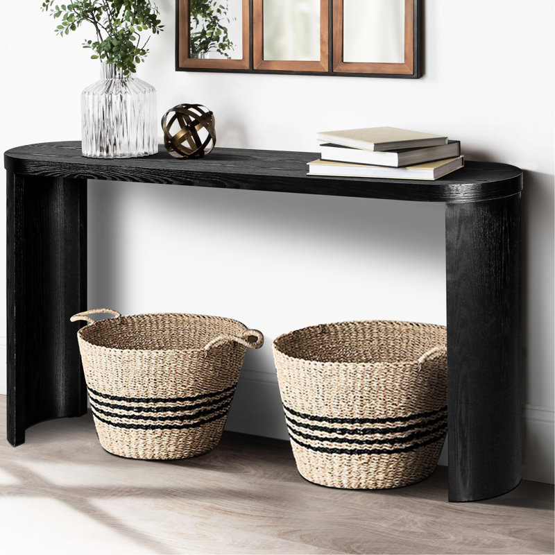 Table basse noire de 60 po avec pieds incurvés, installation réversible, plateau épais et durable pour le salon