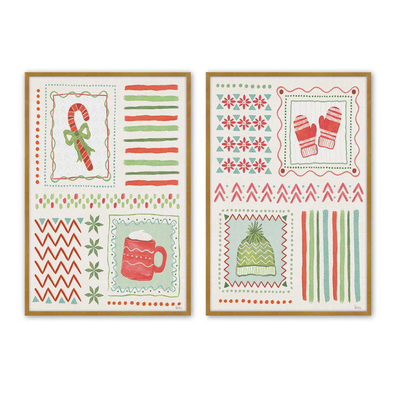 Cozy Winter Patchwork, ensemble de 2 reproductions d'art, Or poli, 20 po x 16 po