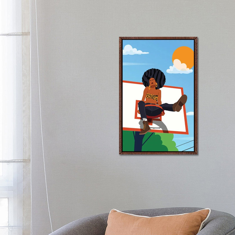 Afro And Hoops - Print on Canvas, Classic Brown Wood Framed, 66.04 cm H x 45.72 cm W