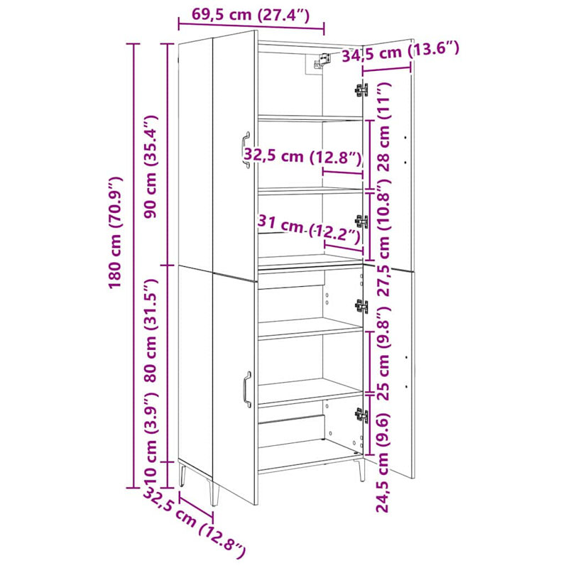 Highboard 2 Pcs 69.5 X 34 X 180 Cm Engineered Wood, Black Oak