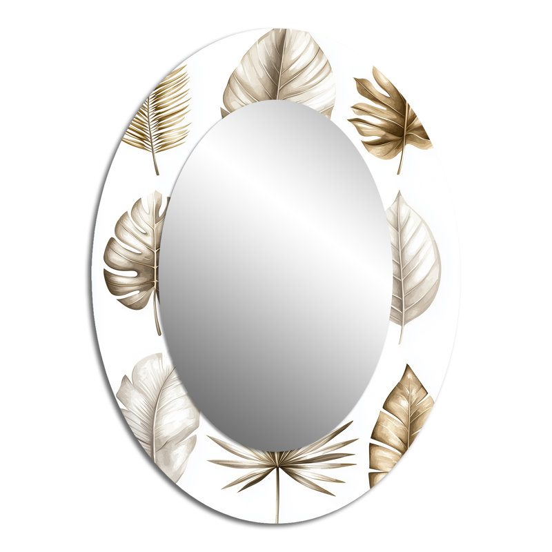 Miroir mural ovale en métal Reflection Tropical Grey Leaves III, 40 po x 30 po