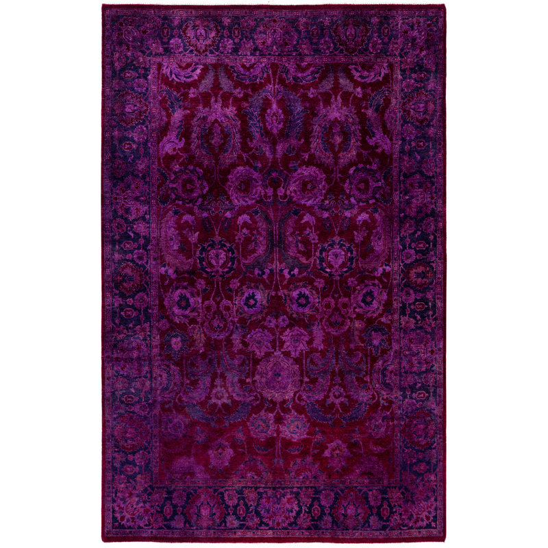 Tapis mauve en laine noué à la main 4 pi 2 po x 6 pi 4 po Chevalier