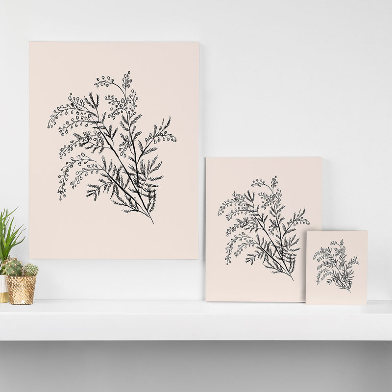 Anis Illustration Minimal Acacia Branch, reproduction d'art encadrée, Toile tendue, H 30 po x l 24 po x P 1,25 po