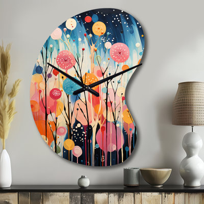 Falona Colorful Mid Century Colorful Contrasts III - Horloge murale asymétrique moderne en métal, sans horloge murale