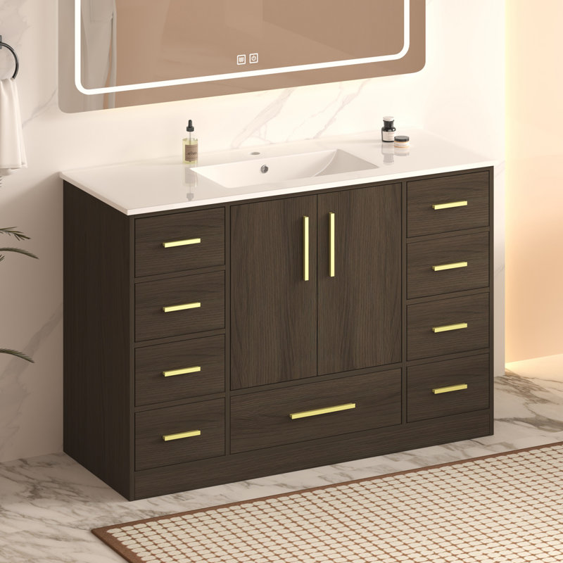 Meuble-lavabo simple 48 po avec plateau en résine, Brun