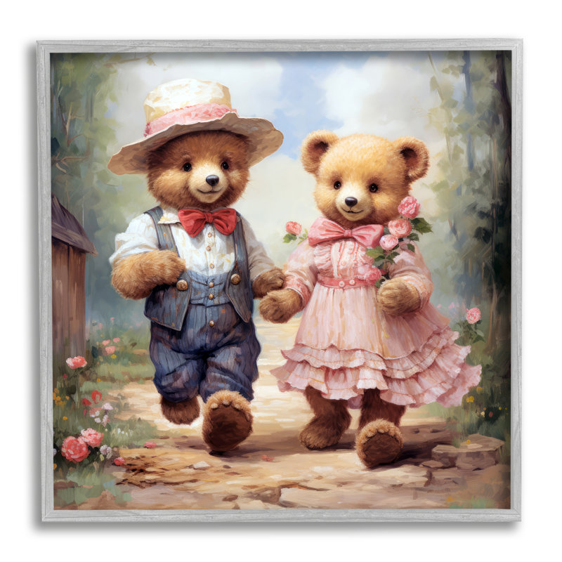 ba-978 - «Bears Strolling Garden Path» par Ray Powers, reproduction de photo sur cadre simple, H 12 po x l 12 po x P 1,5 po