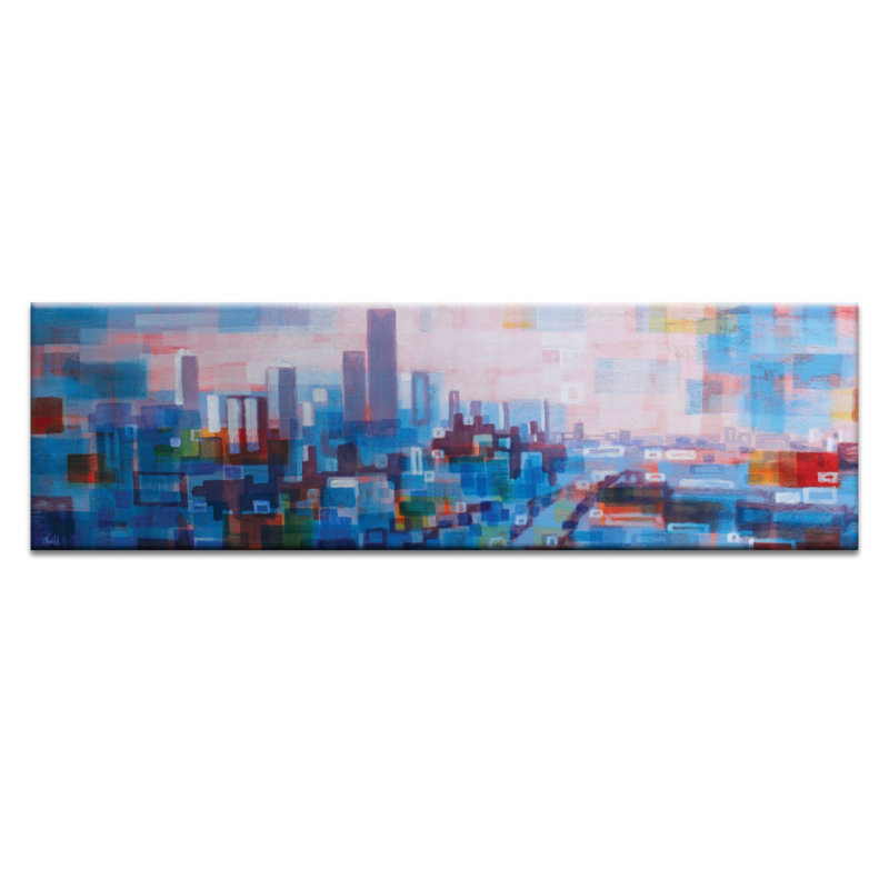 Colourful Melbourne by Jennifer Webb - No Frame Panoramic Painting on Canvas, Blue/Red