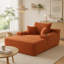 Chaise longue convertible en velours côtelé orange | Canapé-lit moelleux sans dossier avec grands accoudoirs | Porte-gobelet et coussins décoratifs inclus | Aucun assemblage requis pour le salon ou la chambre