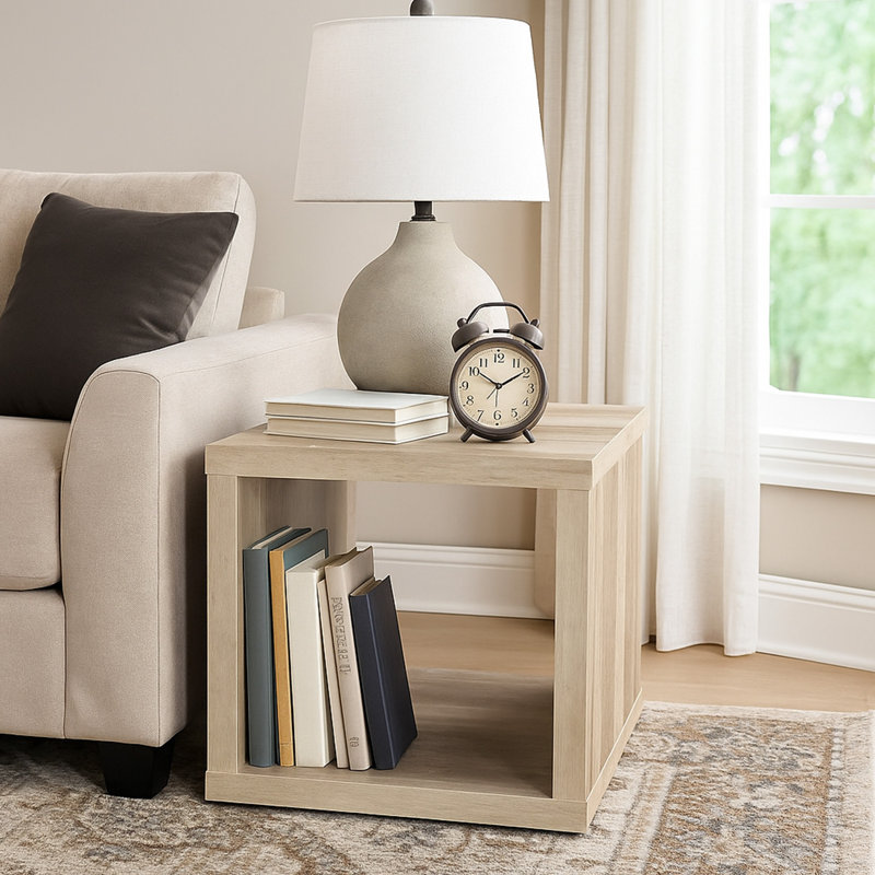 Ashberry Square Engineered Wood Side End Table, Dark Brown Wood