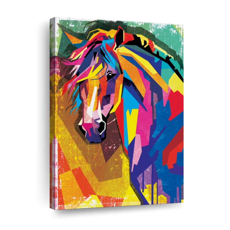 Cheval abstrait multicolore sur toile, H 48 po x l 32 po x P 1,25 po