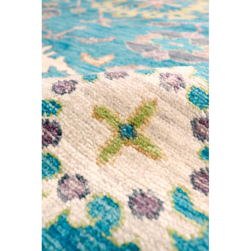 Tapis oriental turquoise / lavande en laine / coton 9 pi x 11 pi 11 po Groveland