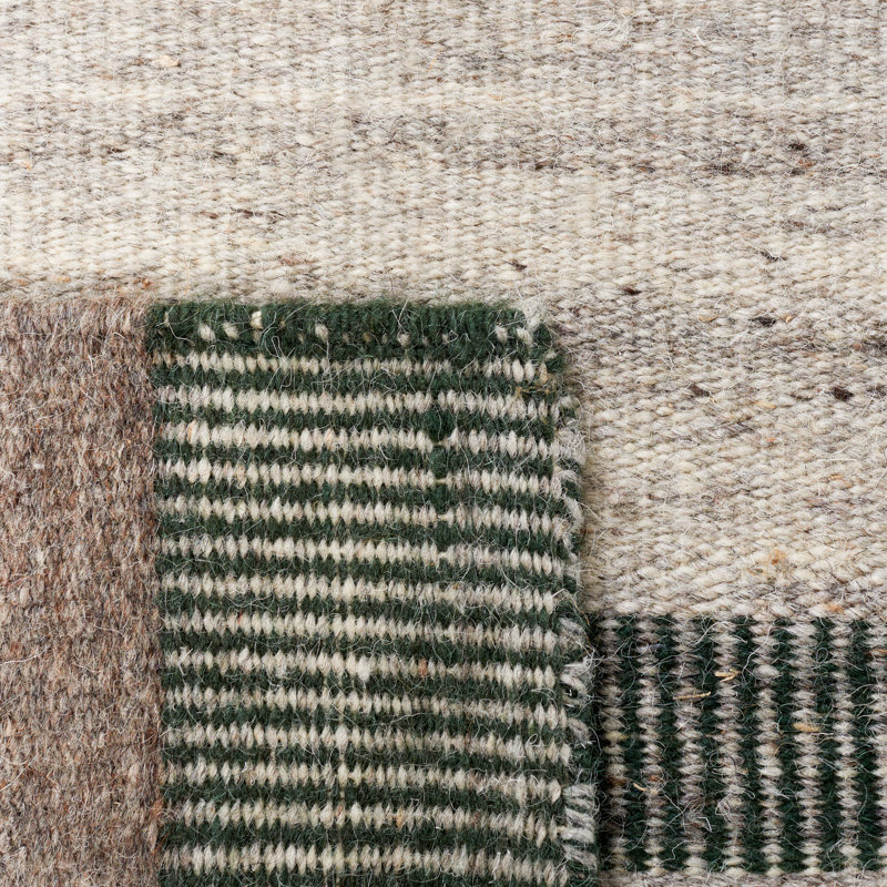Dhurries Flat Weave Wool/Cotton Striped Rug in Green/Gray, Square 6'