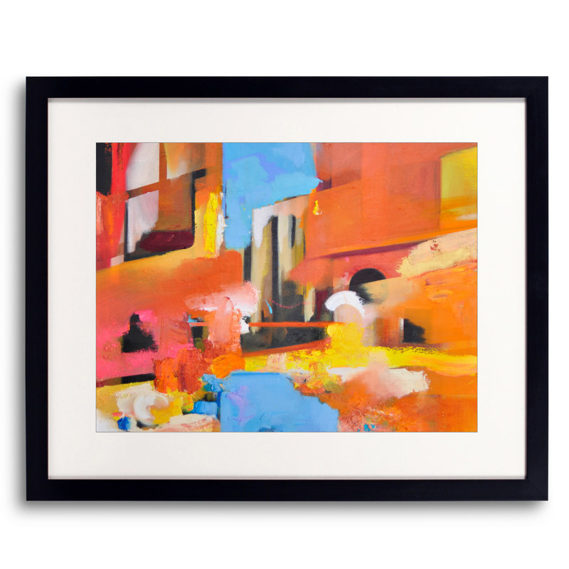 Peinture «220 Approche de Murano» par Anne B. Schwartz - Peinture encadrée, L 16 po x H 20 po