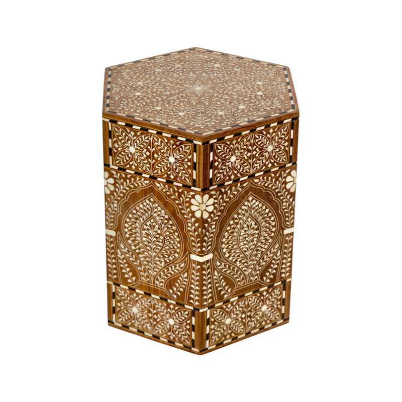 Bone Inlaid Teak Drum Table