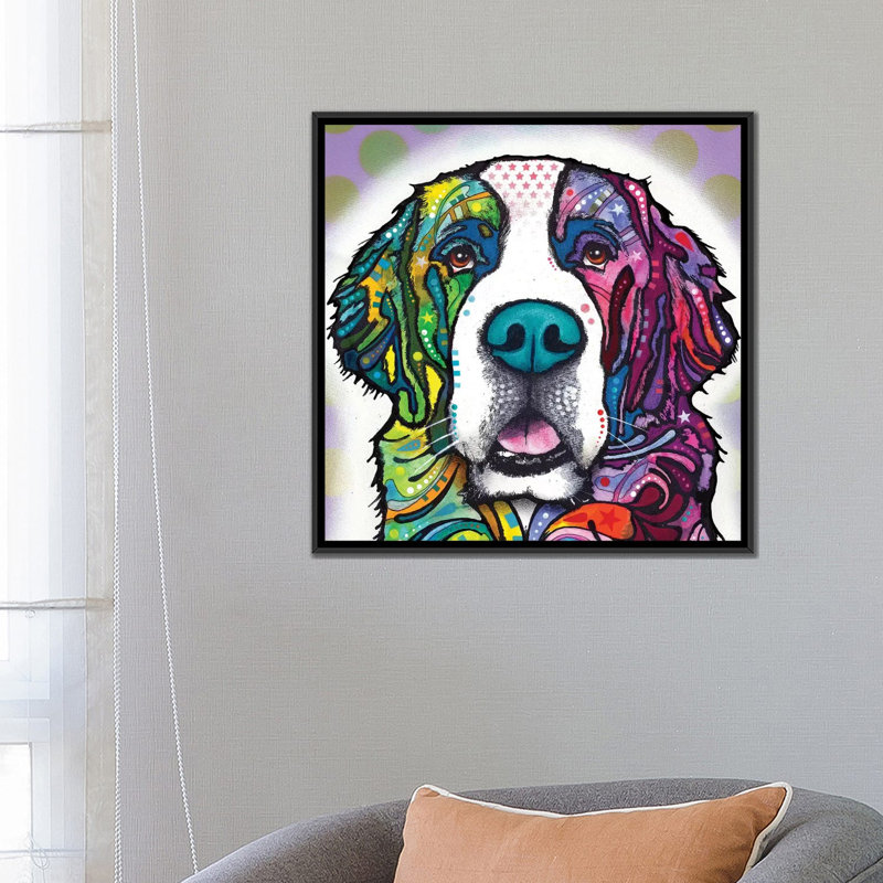 « saint bernard », impression sur toile, H 12 po x l 12 po x P 1,5 po, Pas de tapis, Toile tendue